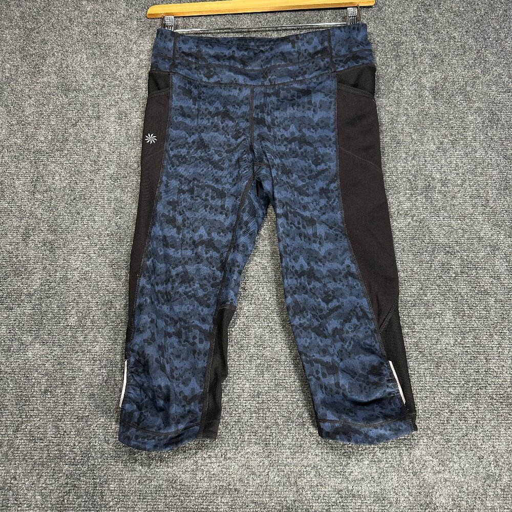 Athleta Stash Pocket Pants Womens Small  Blue Black Zip Back Pocket Reflective